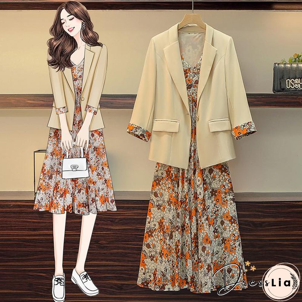 Fashion Blazer+Floral Sleeveless Dress P11506
