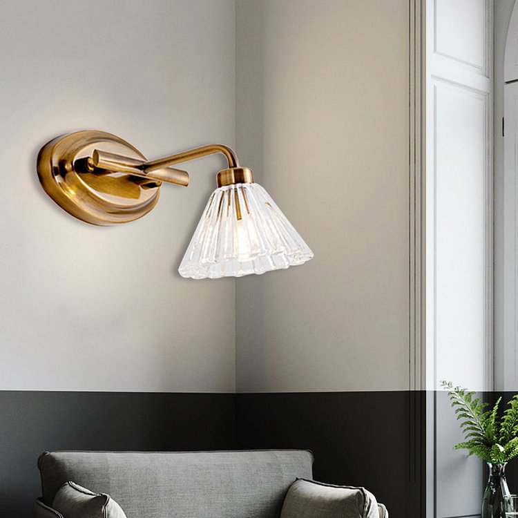 1/2/3-Bulb Cone Vanity Light Fixture Traditional Brass Metal LED Wall Sconce Lighting for Bathroom