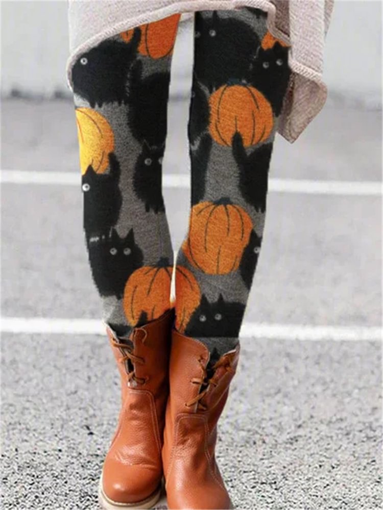 Artwishers Lovely Black Cat & Pumpkin Comfy Leggings