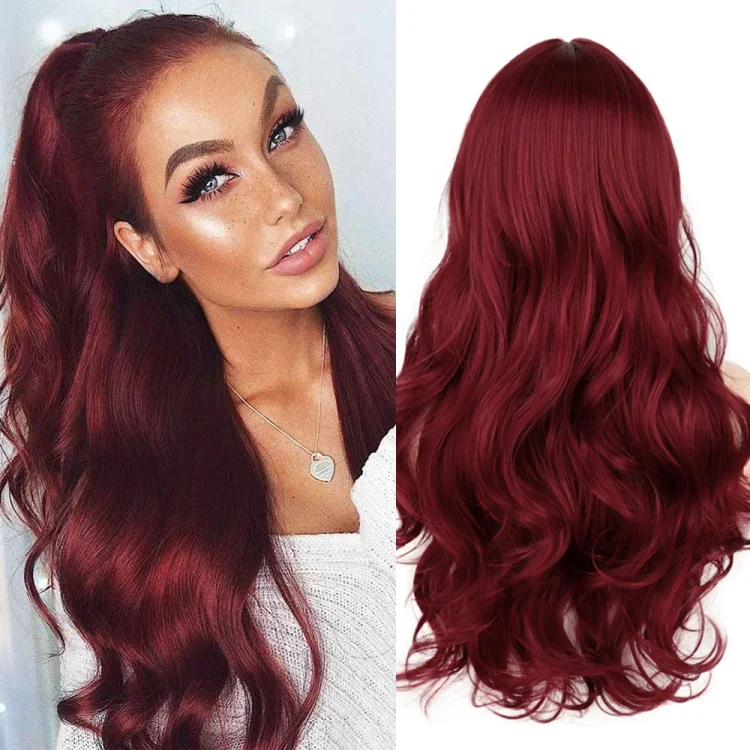 Ins Hot Long Curly Mini Lace Front Red Wigs-elleschic