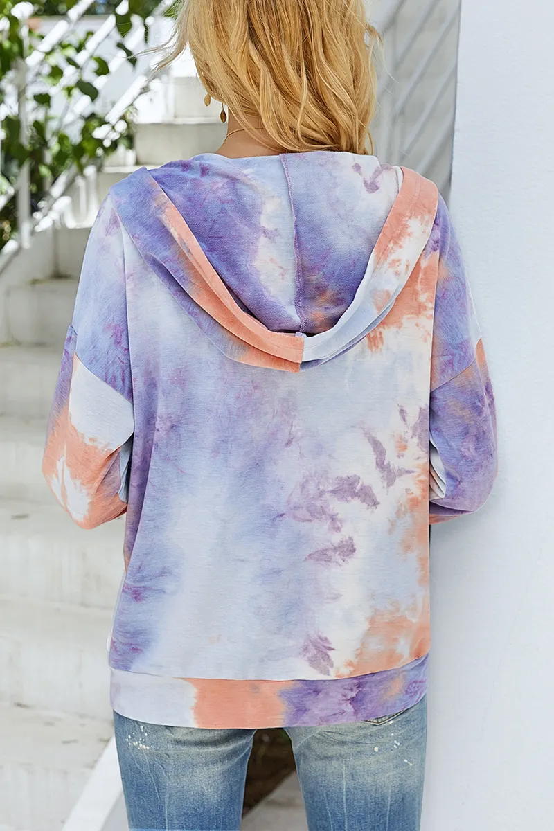 Tie Dye Zipper Long Sleeve Hoodie Coat