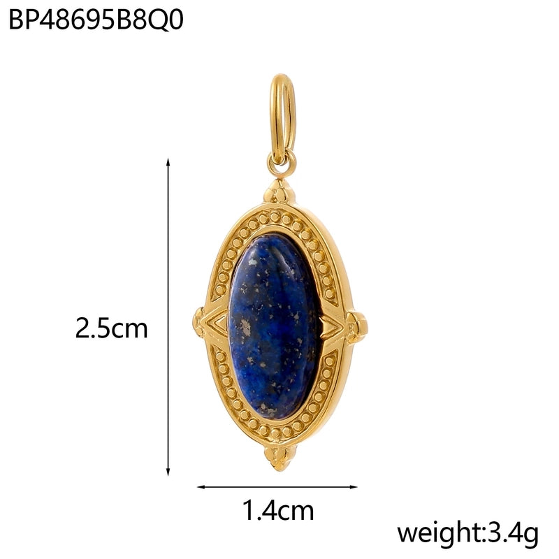 1 Piece 14*25mm 304 Stainless Steel Natural Stone Oval Pendant Jewelry Accessories
