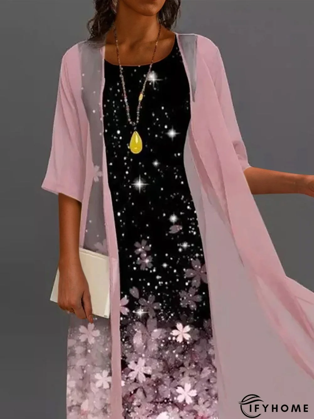 Two Piece Floral Sleeveless Round Neck Printed Dress With Three Quarter Outwear | IFYHOME