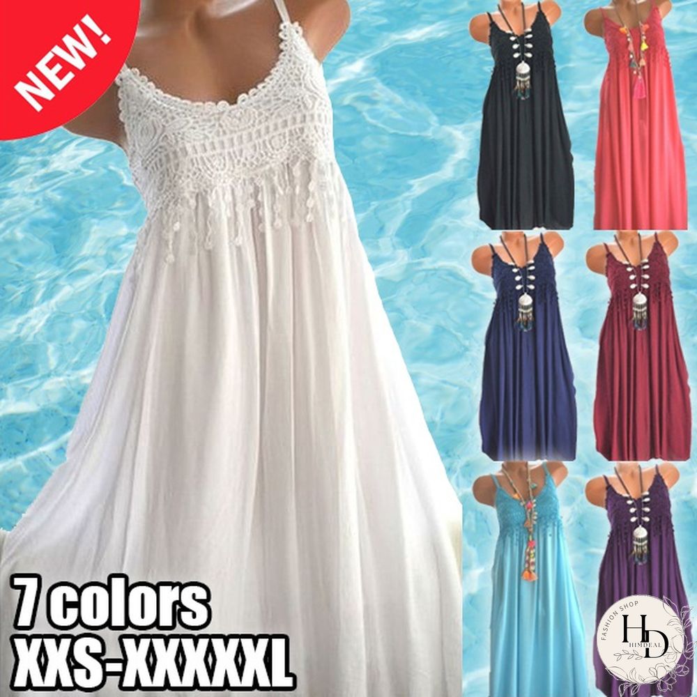 New Fashion Casual Women Printing Sleeveless Sun Dress Floral Print Tunic Stitching Lace