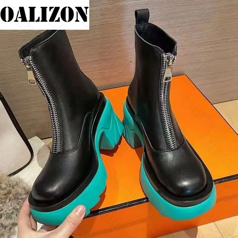 2021 New Women Modern Boots Autumn Winter High Quality Platform Cozy Warm Ankle Boots Round Toe Zip Mid Heel Casual Shoes Pumps