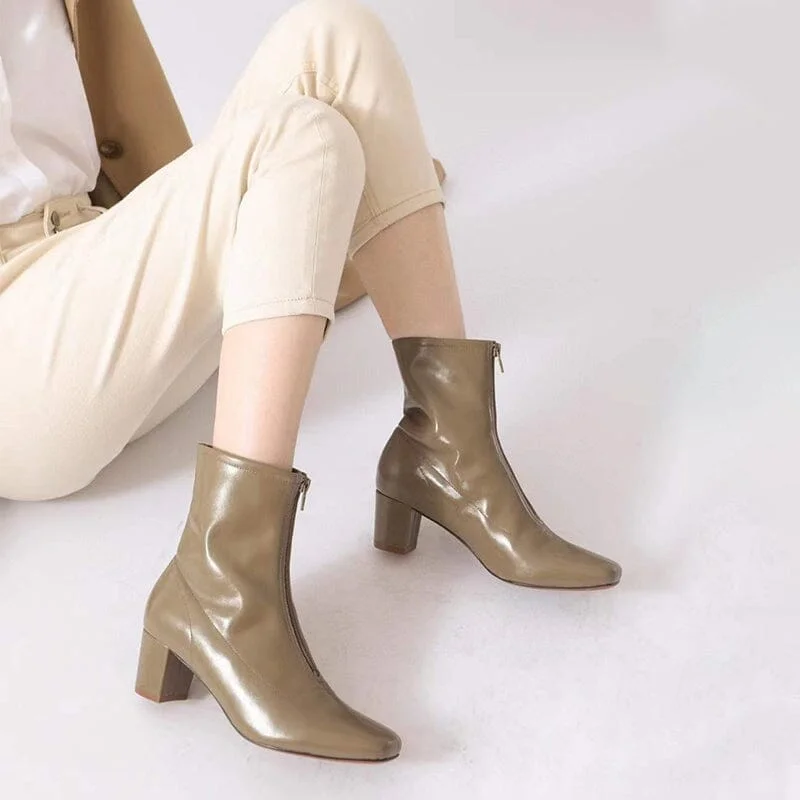 Classic Slimming Boots Elegant Glove-Like Ankle Boots High Heel Front Zipper Boots