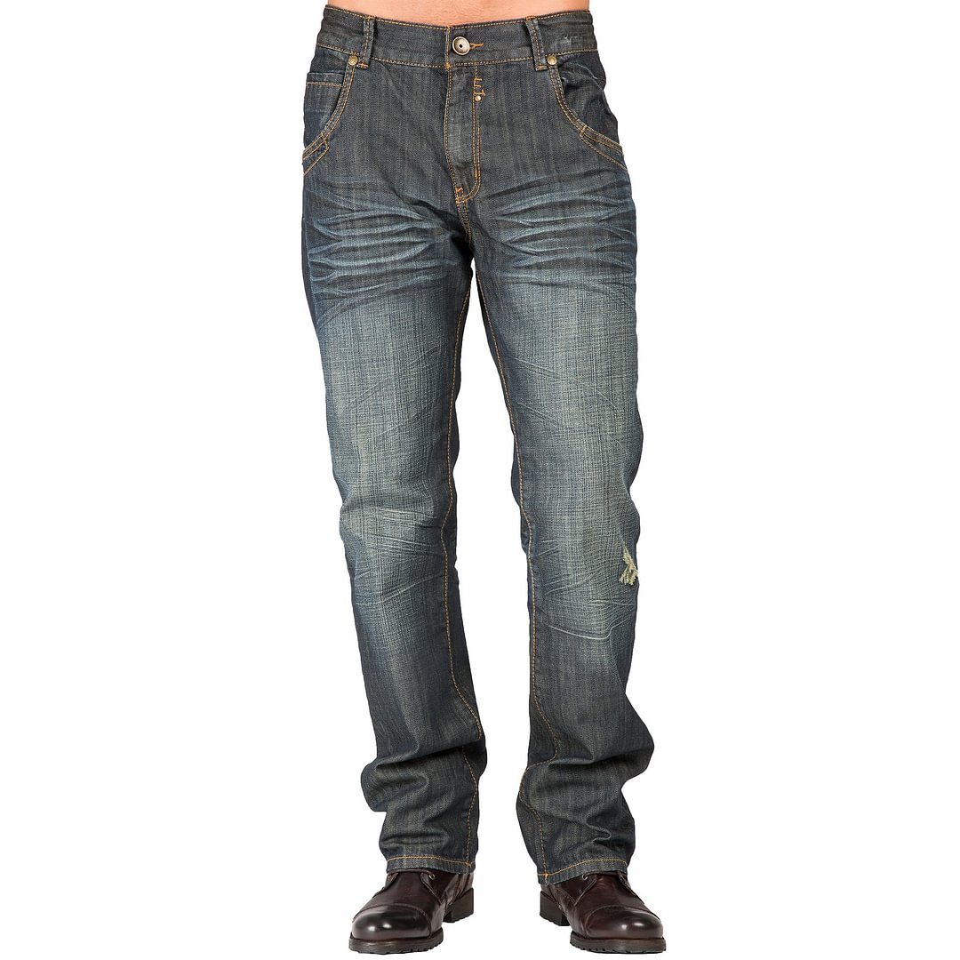 Relaxed Straight Dark Vintage Hand Rub Premium Denim Jeans Zipper Trim Pocket