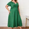 Women's Plus Size Casual Dress Pure Color V Neck Short Sleeve Fall Winter Casual Midi Dress Causal Daily Dress