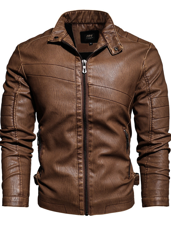 Basic PU Motorcycle Fleece Lined Men's Jacket
