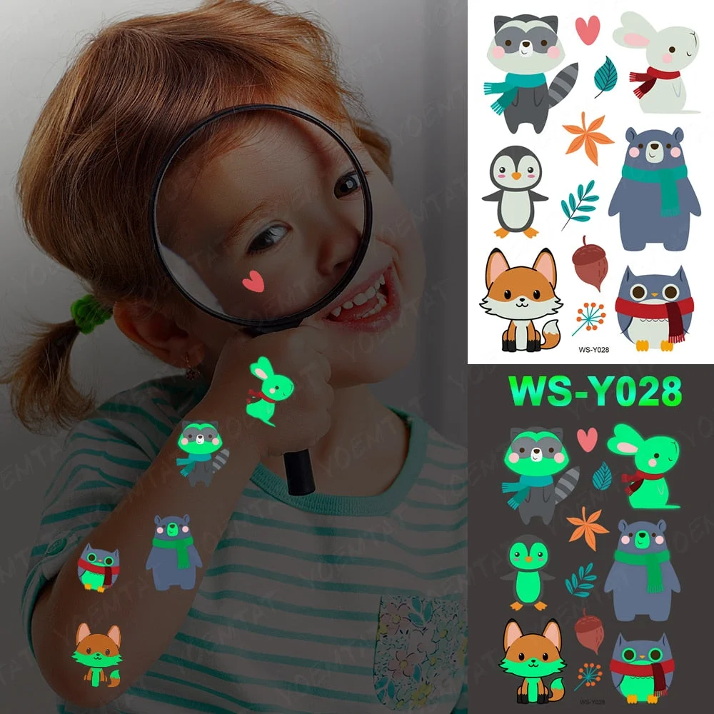 Luminous Glitter Tattoo Stickers Space Universe Children Temporary Waterproof Alien Tatto Body Art Cute Kid Cartoon Fake Tatoo