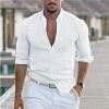 Men's Linen Shirt Henley Casual Outdoor Shirt Long Sleeve Plain Collar Casual Hawaiian Clothing by Inlyline