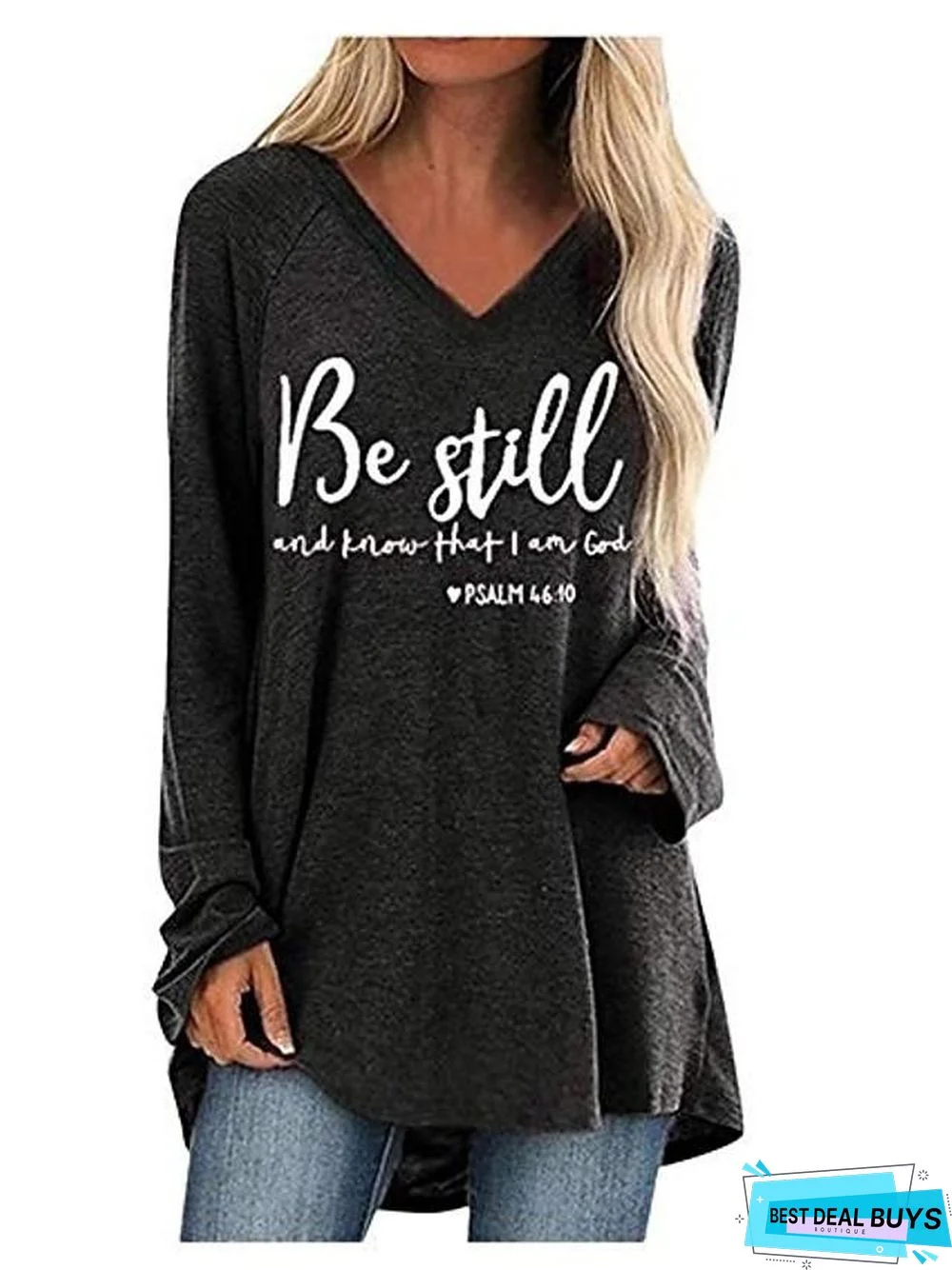 Women's Plus Size T-Shirt Letter Long Sleeve V Neck Tops Loose Cotton Basic Top Black Wine Camel