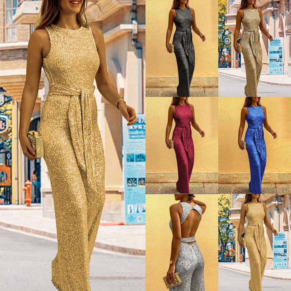 Uveng Uveng 2025 Summer Trousers Round-Neck Sleeveless Personality Sleeves Silver-Pointed Women's Clothing