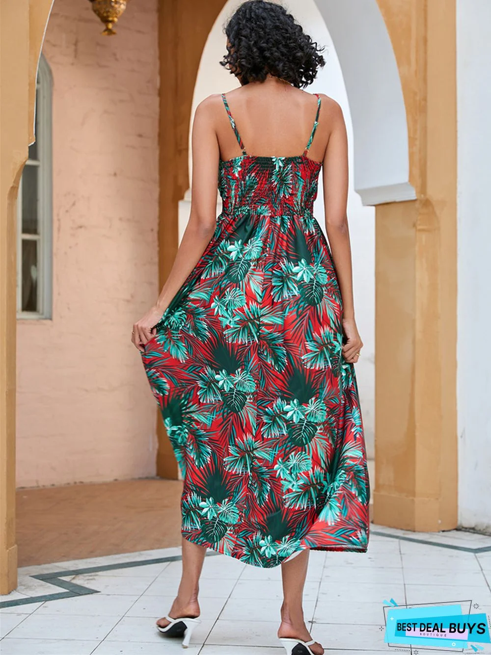 Summer Printed Waist-Length Suspender Dress