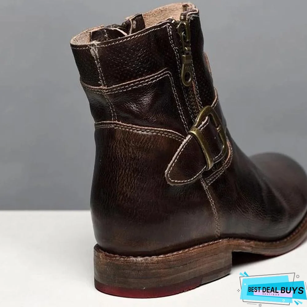 Fashion Zipper Low Heel Martin Boots