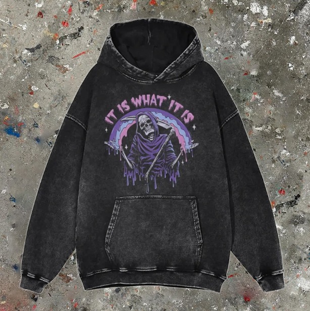 It Is What It Is Unisex Printed Casual Washed Hoodie Sweatshirt