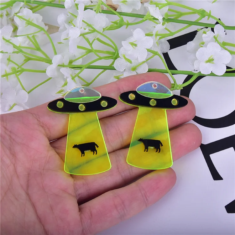 Bulk 10 UFO Spacecraft Acrylic Charms Animal Pendant for DIY Earring Keychain Pendant Charm Jewelry Making Accessories