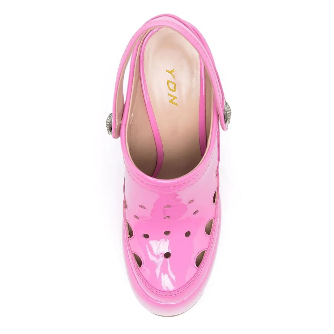 Patent Leather Slingback Rhinestone Embellished Platform Mary Janes