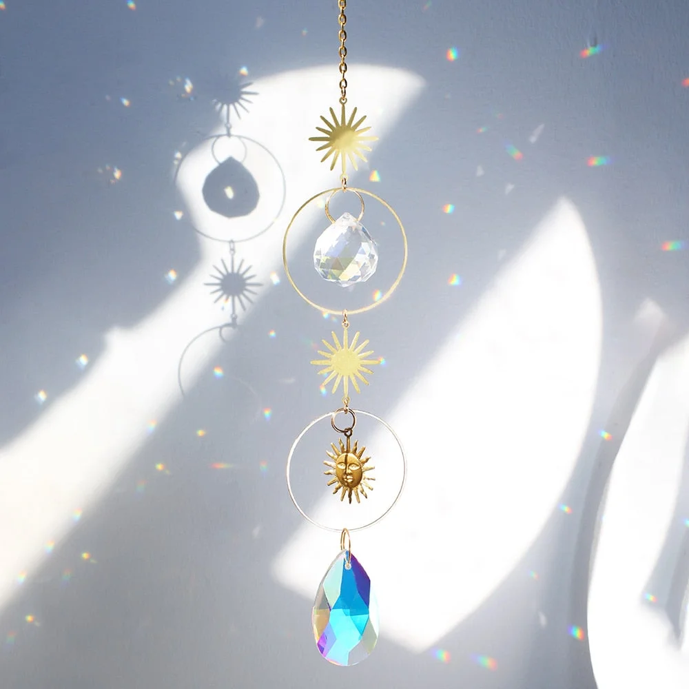Moon Prism Crystal Suncatcher Rainbow Maker Hanging Sun Catcher for Window Home Garden Decor Wedding Christmas Decoration Gift
