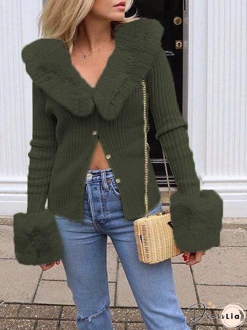 Coats Fur Collar Button Long Sleeve Coat for Women