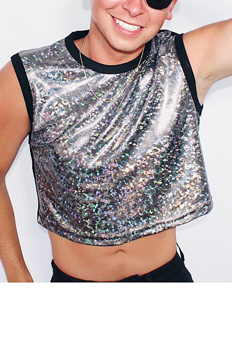 Men's Holographic Lace Hollow Casual Crop Tank Top [Pre-Order]
