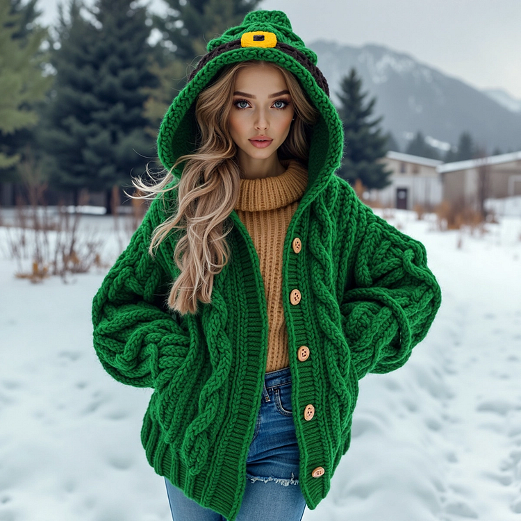 VChics Women's St. Patrick's Day Outfit Warm Button-down Sweater Cardigan