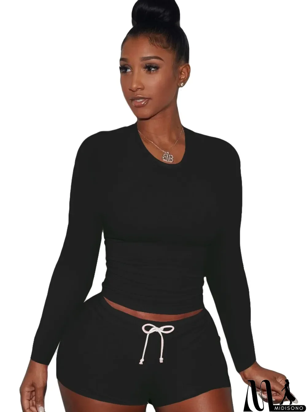 MidiSono - Autumn 2pc Matching Blank Jogging Shirt and Shorts Set