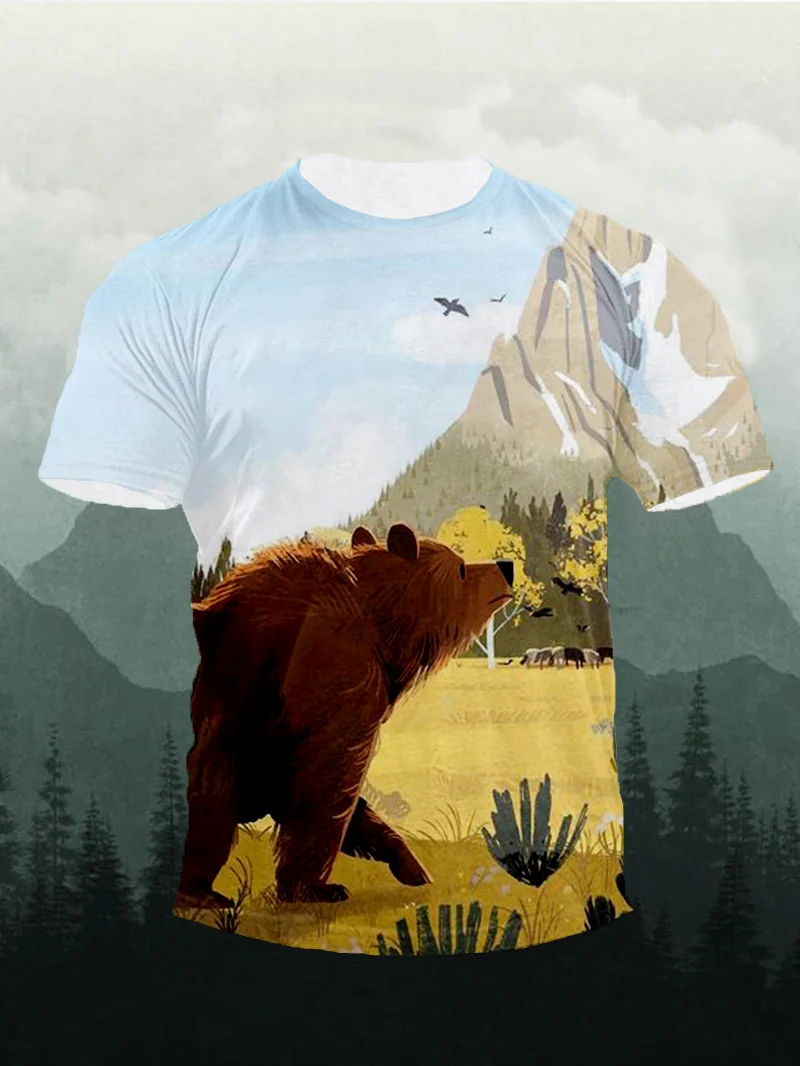 Canela Mountain Bear Print Short Sleeve Men's T-Shirt in  mildstyles