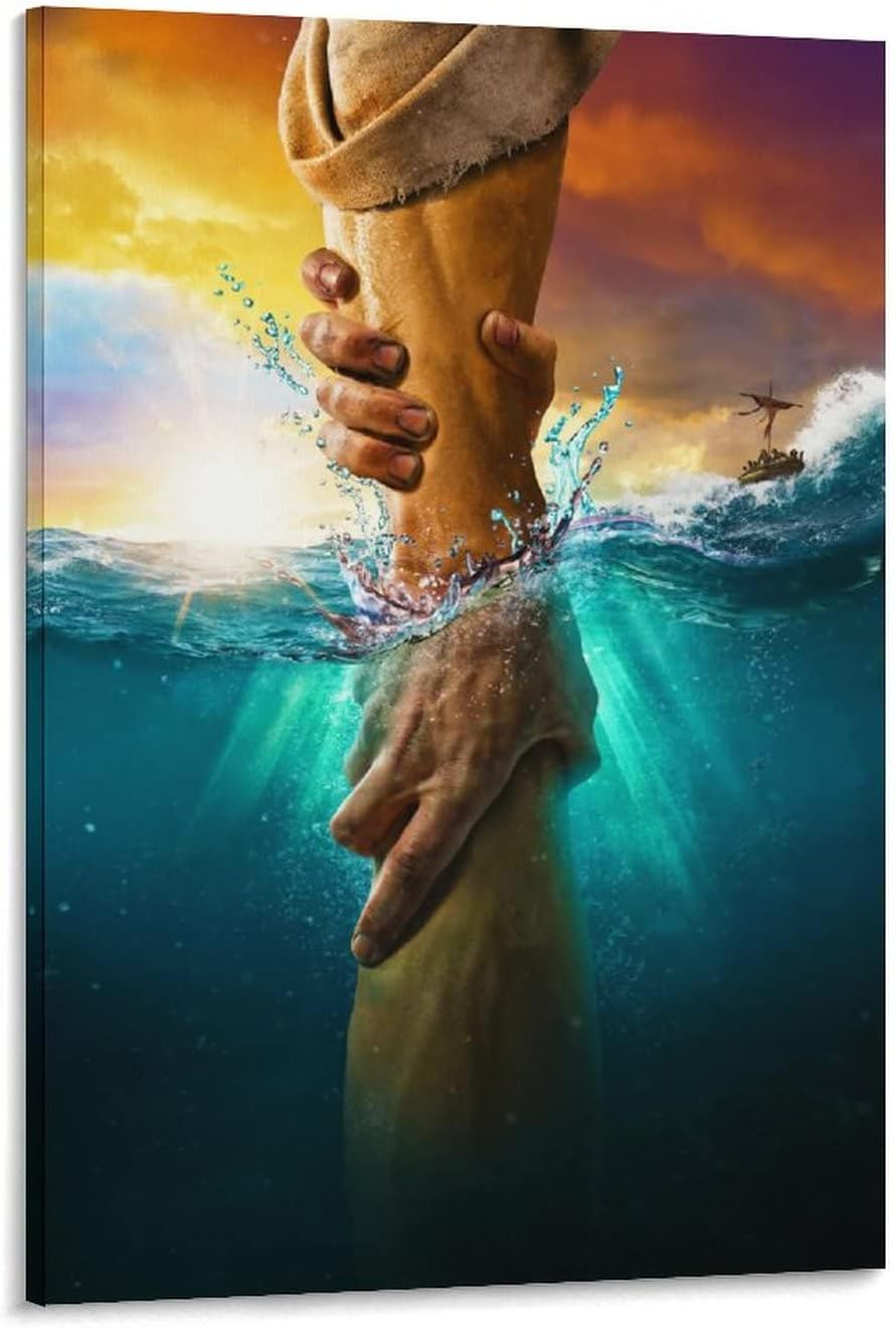 Beesom Jesus Christ Wall Art Hand of Gods Reaching Into Water Posters Prints Poster Decorative Painting Canvas Wall Art Room Posters Office Decorations 12x18inch(30x45cm) 12x18inch(30x45cm)