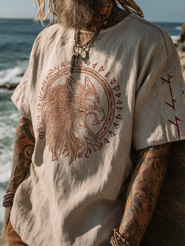 Men's Viking Mythology Wolf Retro Coastal T-Shirt / Rvogue / Rvogue