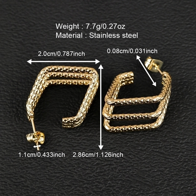 1 Pair Minimalist Geometric Polishing Hollow Out 201 Stainless Steel 18K Gold Plated Ear Studs