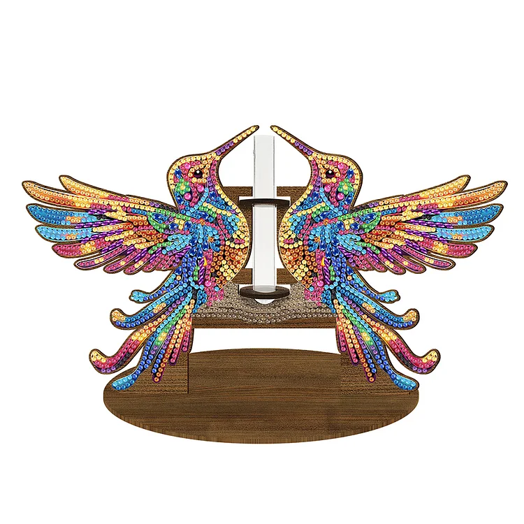 Wood Hummingbird Diamond Painting Flower Vase Ornaments for Home Office Decor