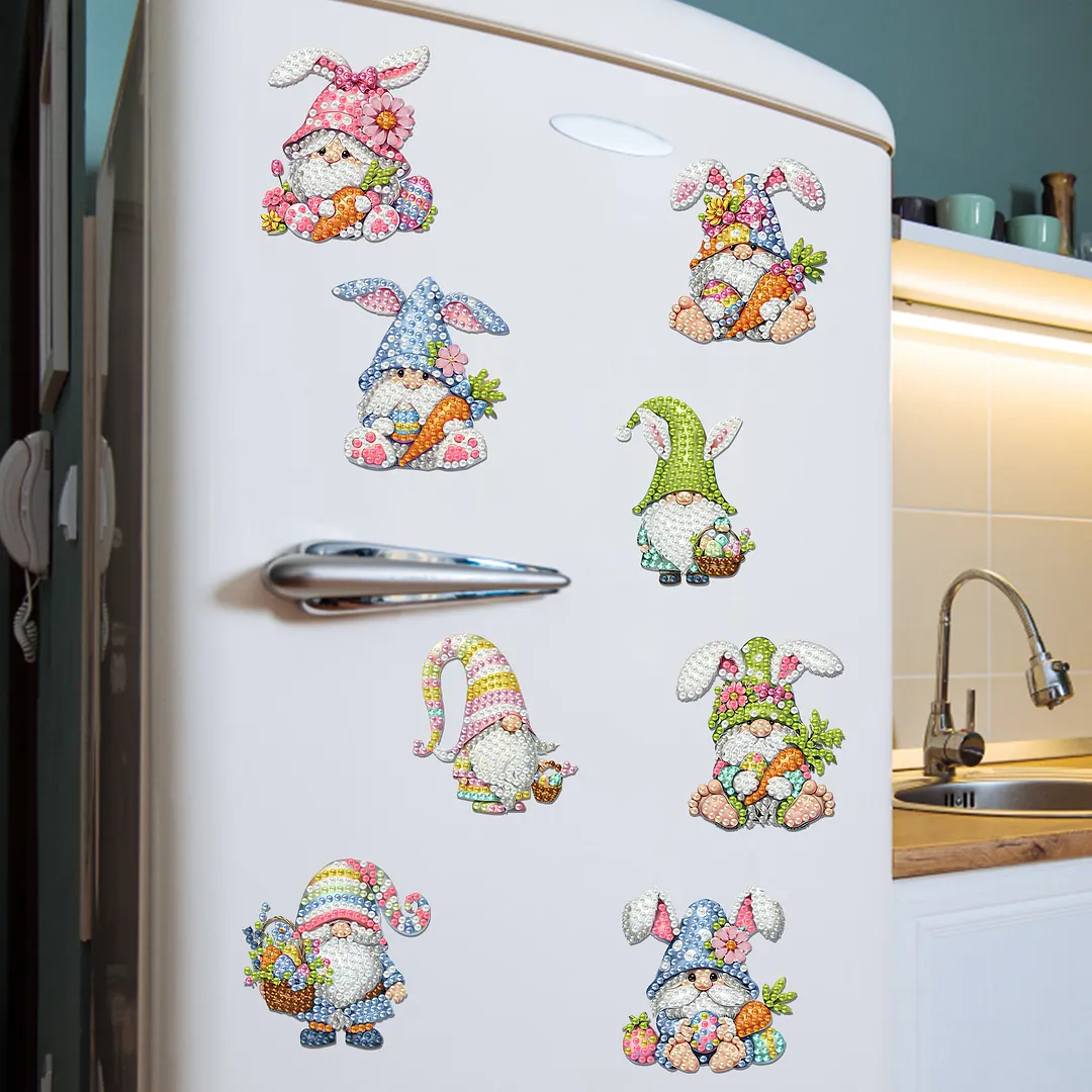 8pcs Easter Goblin Bunny 2D Acrylic DIY Diamond Painting Magnetic Refrigerator Sticker Set Special-Shaped Diamond Fridge Magnet Refrigerator Sticker Crystal Art Craft for Adults Home Decors