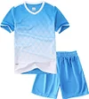 Quick Dry Short Sleeve T-shirt and Mesh Shorts Soccer Set Color: Blue Rhombic