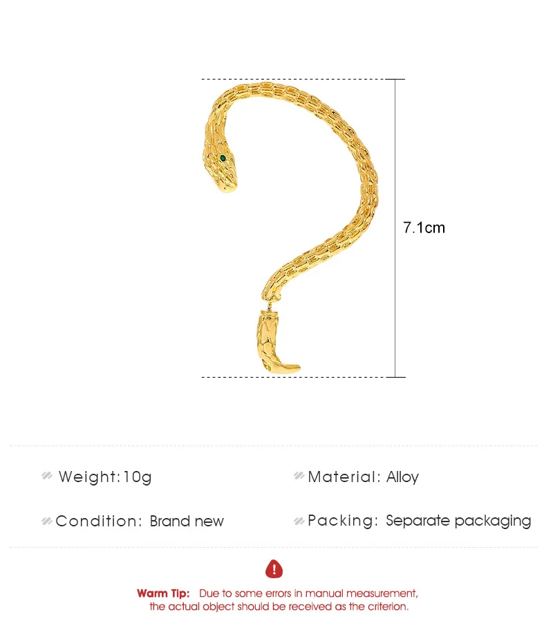 Detachable Snake Earrings with Ear Bone Clips Gold Plated Earrings