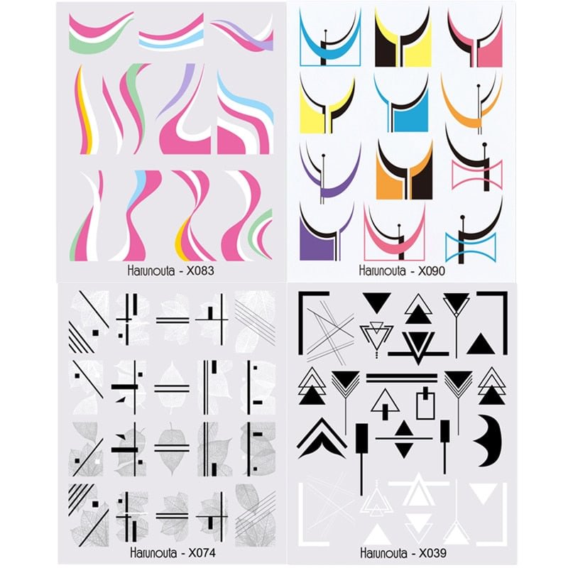 Harunouta 4pcs Geometry Color Wave Line Water Decals Stickers Flower Leaves Slider For Nails Spring Summer Nail Art Decorations