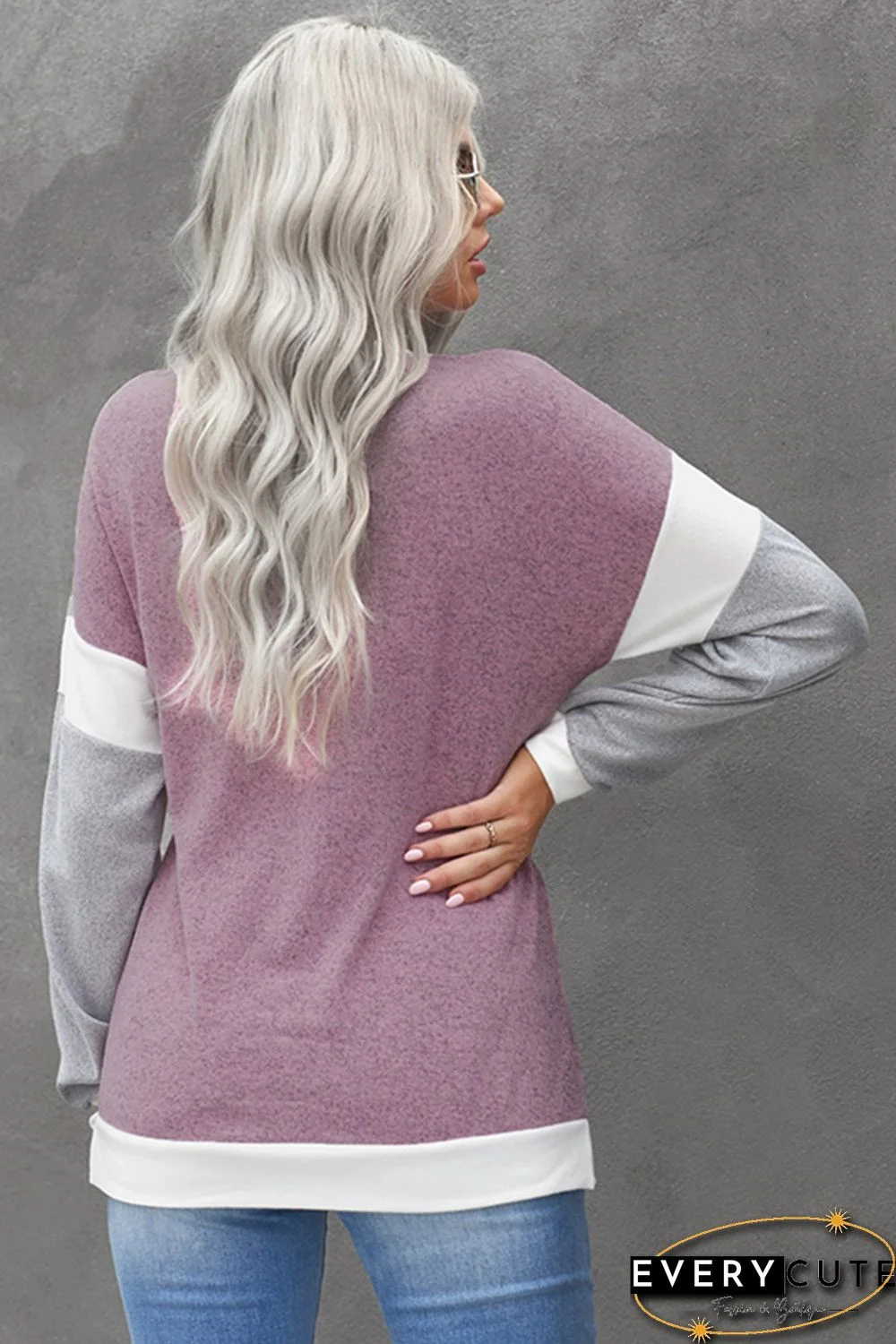 Splicing Sleeve Pink Knit Top