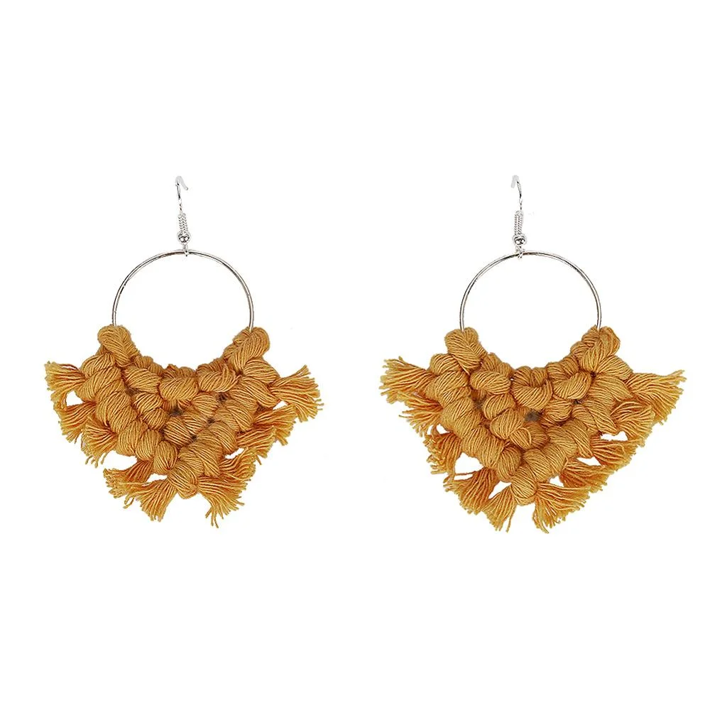 Dvacaman Ethnic Handmade Weave Macrame Earrings Cotton Thread Feather Fringe Tassel Earrings Wedding Jewelry Women Accessories
