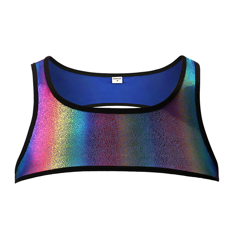 Rainbow Sexy Short Vest Ice Silk Stage Catwalk Imitation Leather Tight High Elastic Underwear