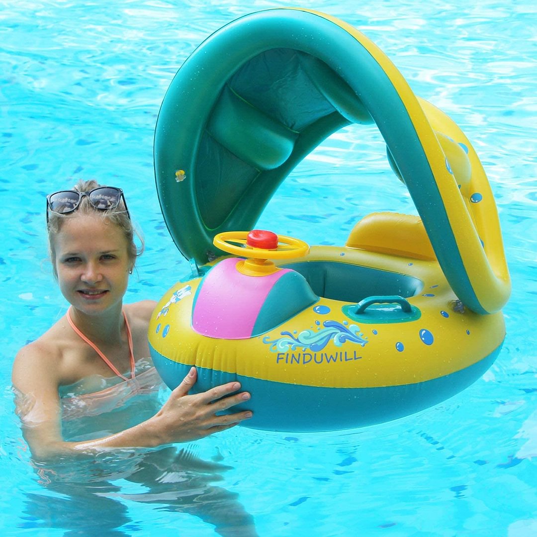 Inflatable Baby Float-Pool Swimming Ring with Sun Canopy Swimming Baby Pools Accessories Baby Inflatable Ring Baby Neck Inflatable Wheels for Newborns Bathing Circle Safety Neck Float、、sdecorshop