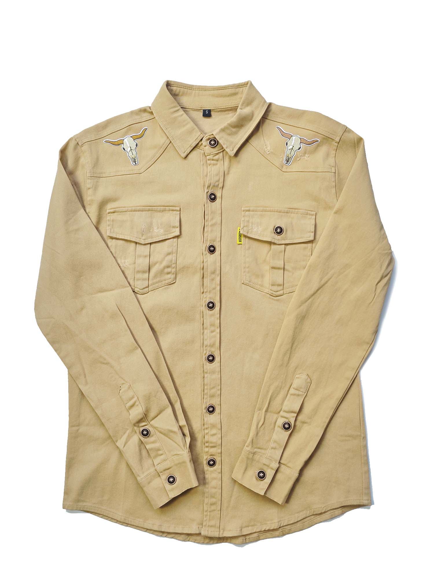 【Embroidery】Western Cow Skull - 100% Cotton Long-Sleeved Shirt