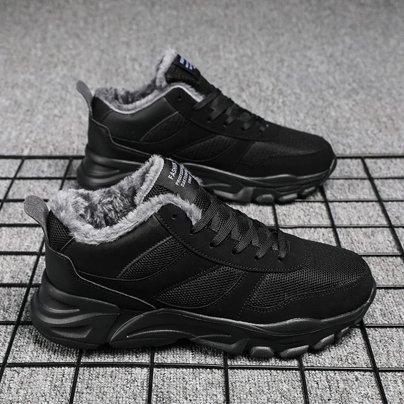 Nine o'clock Stylish Winter Men Plush Shoes Outdoor Anti-skid Male Casual Footwear Warm Lined Lace-up Shoes 2021 New All-match