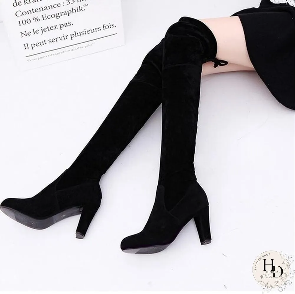 Womens Stretch Slim Thigh High Boots Fashion Over The Knee Heels Size 34-43 Red Black Grey