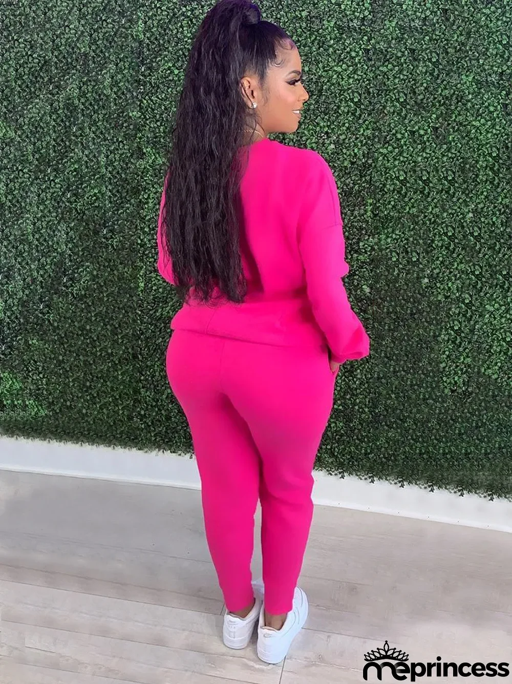 Plus Size Fashion Casual Sports Solid Color Sweatshirts Two Piece Set