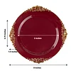 10 Pack | 8" Round Plastic Dessert Salad Plates In Vintage Burgundy, Gold Leaf Embossed Baroque Disposable Plates