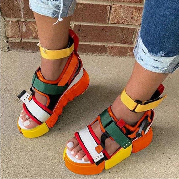 Strappy velcro open toe platform platform plain sandals Outlet