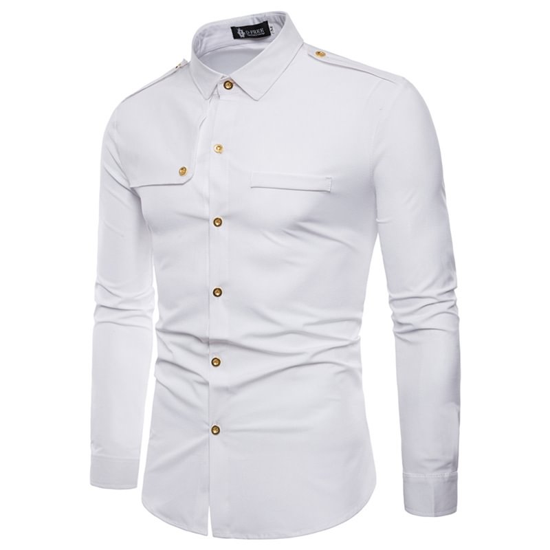 Men's solid color casual long-sleeved shirt