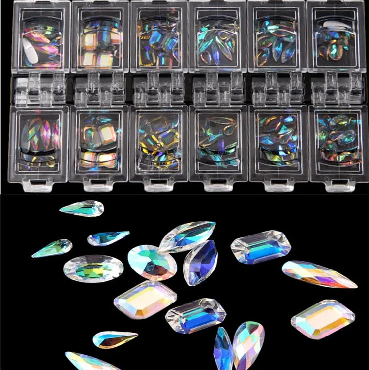 120pcs/lot Glass Crystal Nail Art AB Rhinestones Multi Shape FlatBack Glitter Diamond 3D Tips Decoration-Nail Inspo