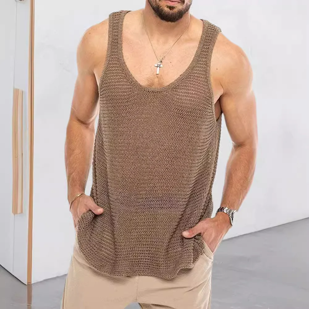 Wongn Wongn Spring And Summer Men's Casual Top Tank Top Sleeveless Knit Pure Color Men's Sweater Vest