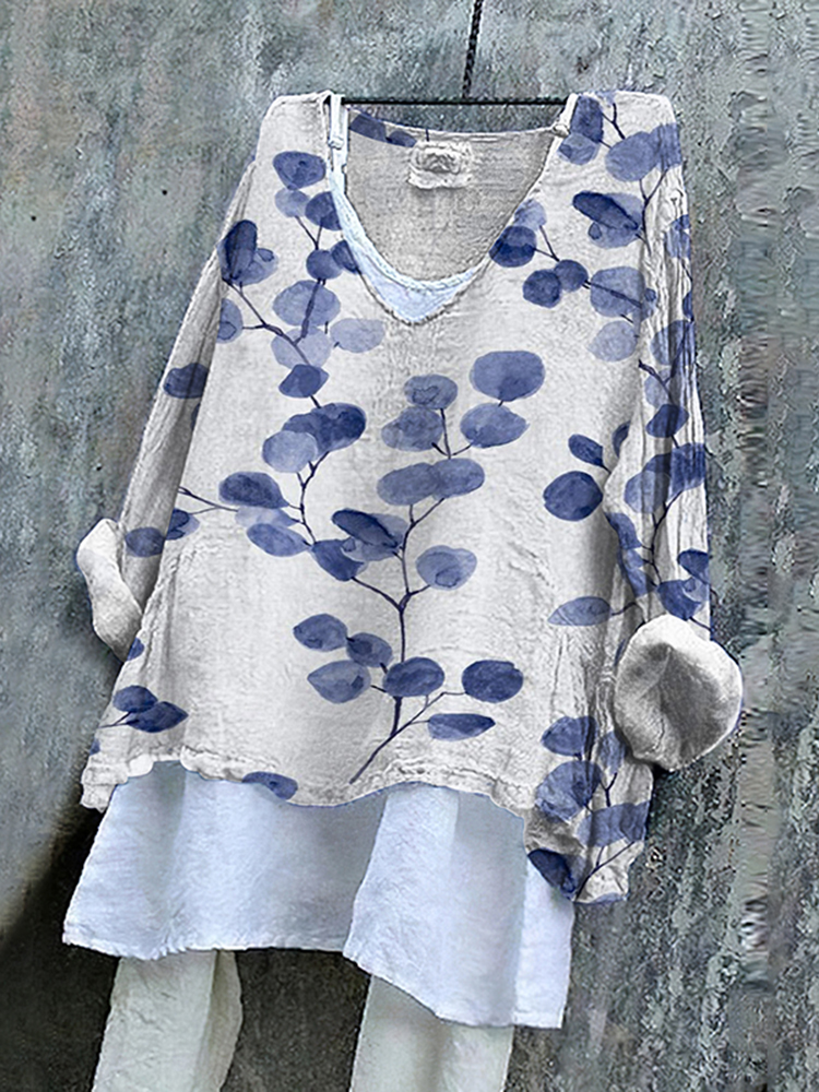 Comstylish Floral Print V-Neck Loose Blouse